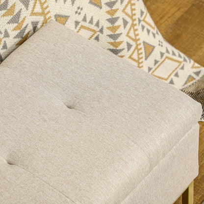 Storage Ottoman Bench Upholstered in Synthetic Linen with Flip Top Lid and Steel Legs for Living Room 110x44x48 cm Beige