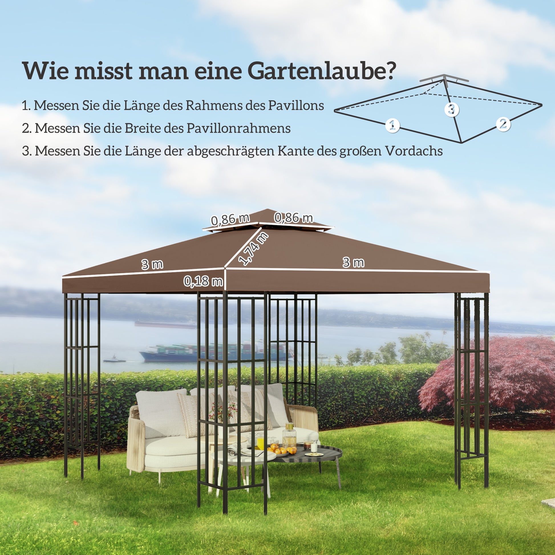 Replacement Roof for Pavilion 3x3m Water-Resistant Pavilion Roof for Metal Pavilion Pavilion Replacement Roof Garden Pavilion Party Tent Garden Tent Polyester Coffee