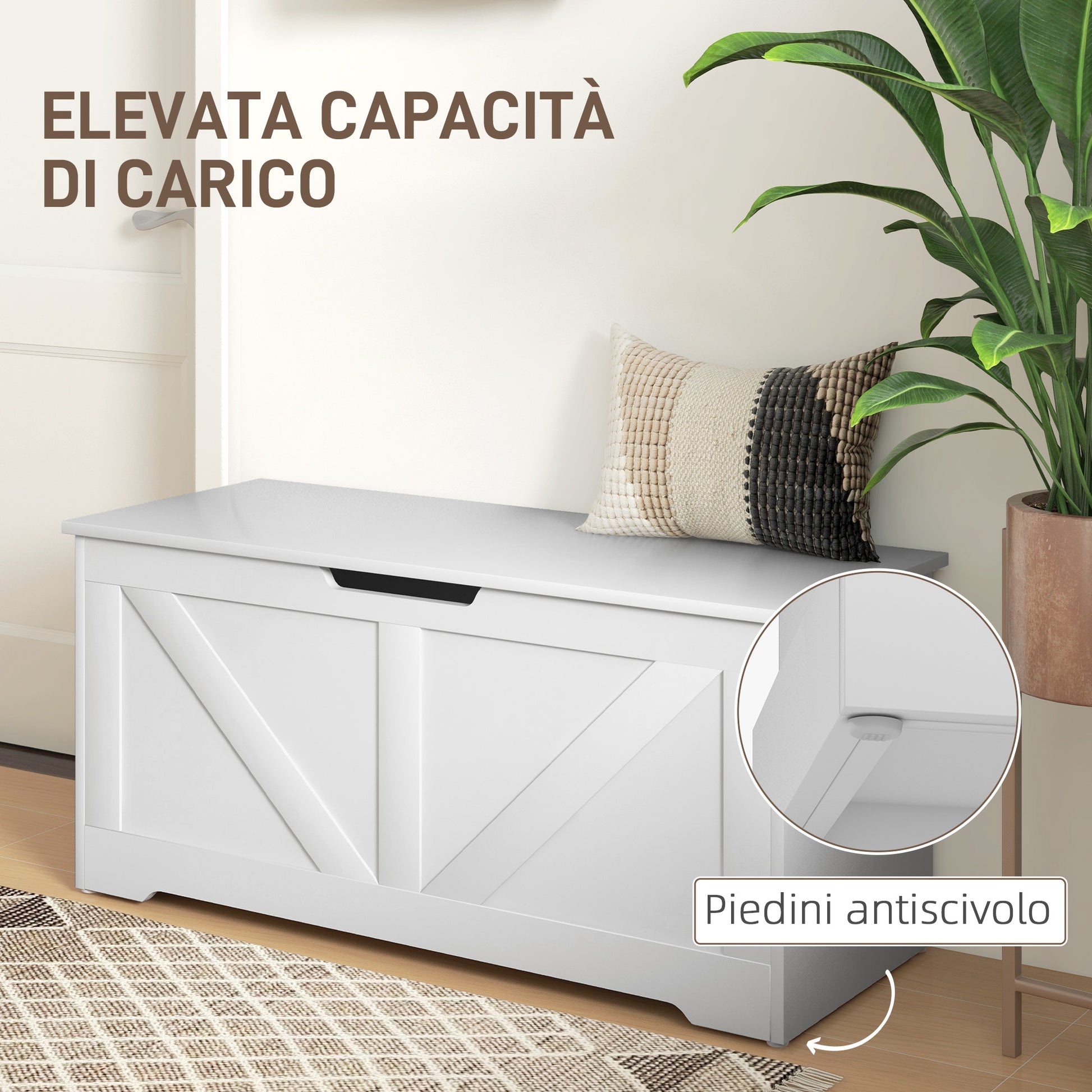 Storage Bench with Safety Hinges, Toy Box Storage Bench 127L Capacity for Entryway and Room, 100x40x45 cm, White