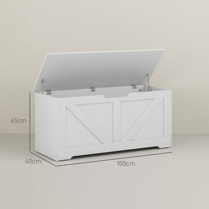 Storage Bench with Safety Hinges, Toy Box Storage Bench 127L Capacity for Entryway and Room, 100x40x45 cm, White