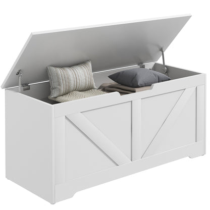 Storage Bench with Safety Hinges, Toy Box Storage Bench 127L Capacity for Entryway and Room, 100x40x45 cm, White