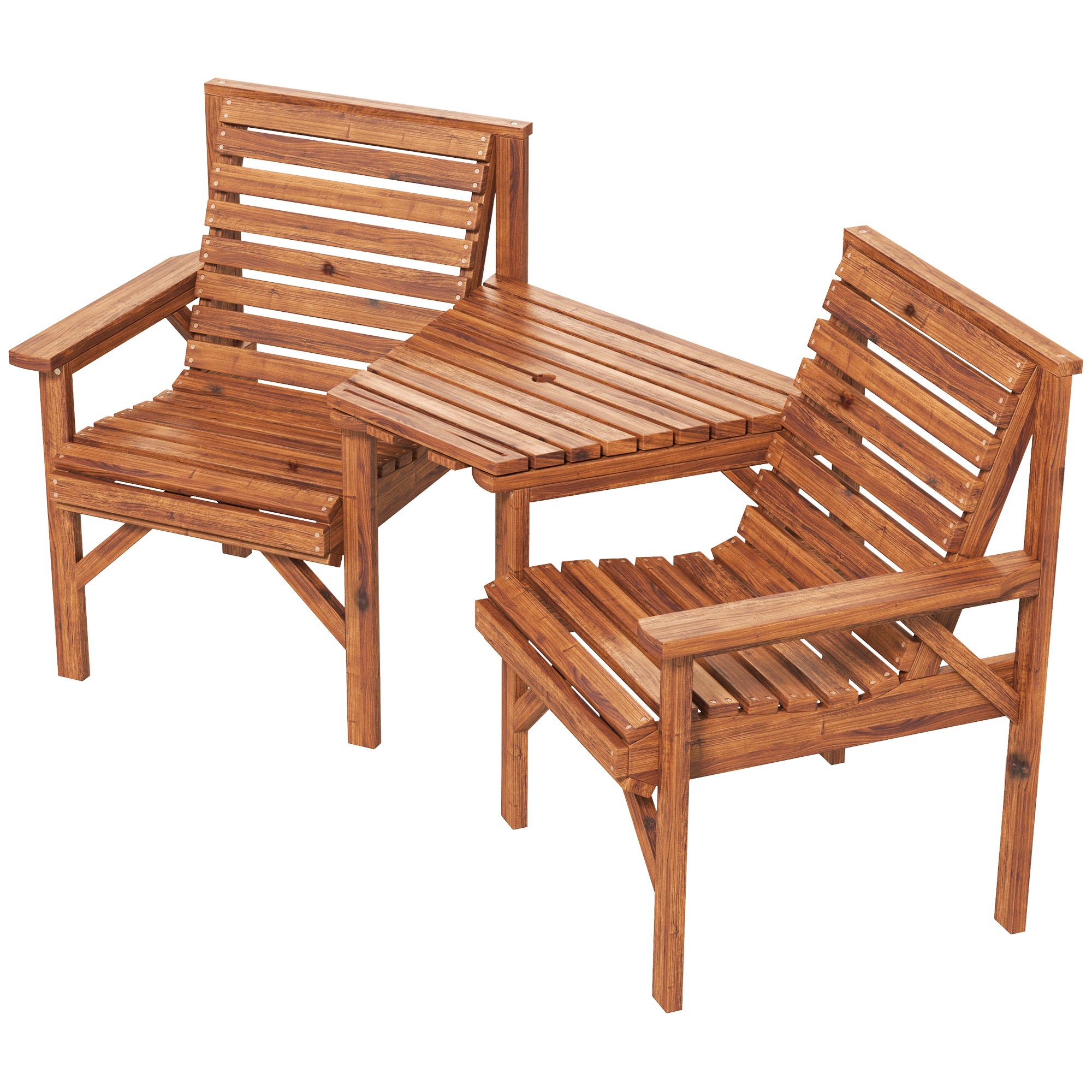 3-Piece Weatherproof Charred Pine Bistro Set — Slatted Design, Umbrella Hole, Outdoor Balcony Seating