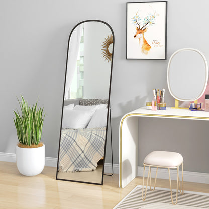 Full-Length Mirror 160.5 x 49 cm Arched Floor Mirror with Shatterproof Glass and Aluminum Frame, Leaning Wall Mirror, Standing Mirror for Living Room, Bedroom, Hallway, Black