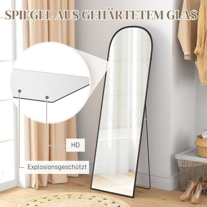 Full-Length Mirror 160.5 x 49 cm Arched Floor Mirror with Shatterproof Glass and Aluminum Frame, Leaning Wall Mirror, Standing Mirror for Living Room, Bedroom, Hallway, Black