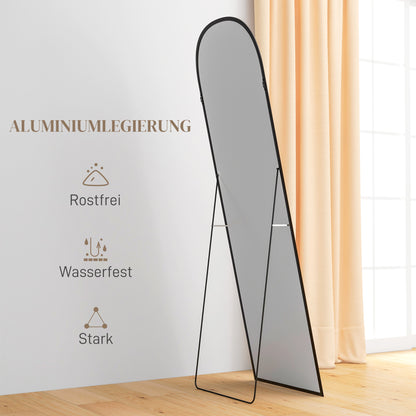 Full-Length Mirror 160.5 x 49 cm Arched Floor Mirror with Shatterproof Glass and Aluminum Frame, Leaning Wall Mirror, Standing Mirror for Living Room, Bedroom, Hallway, Black