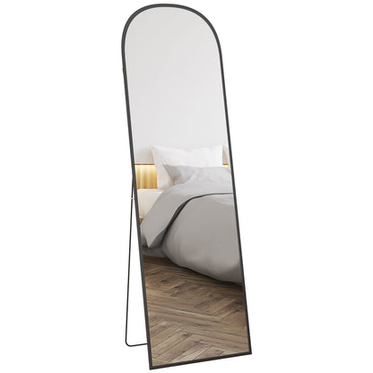 Full-Length Mirror 160.5 x 49 cm Arched Floor Mirror with Shatterproof Glass and Aluminum Frame, Leaning Wall Mirror, Standing Mirror for Living Room, Bedroom, Hallway, Black