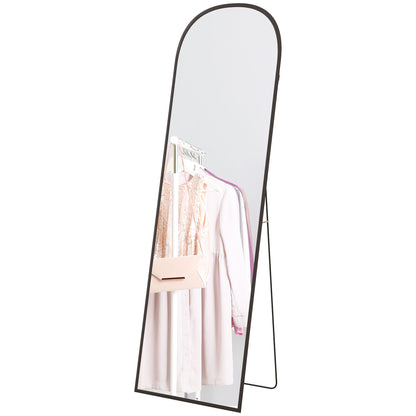 Full-Length Mirror 160.5 x 49 cm Arched Floor Mirror with Shatterproof Glass and Aluminum Frame, Leaning Wall Mirror, Standing Mirror for Living Room, Bedroom, Hallway, Black