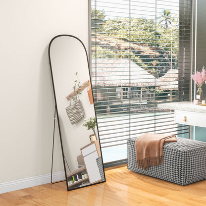 Full-Length Mirror 160.5 x 49 cm Arched Floor Mirror with Shatterproof Glass and Aluminum Frame, Leaning Wall Mirror, Standing Mirror for Living Room, Bedroom, Hallway, Black