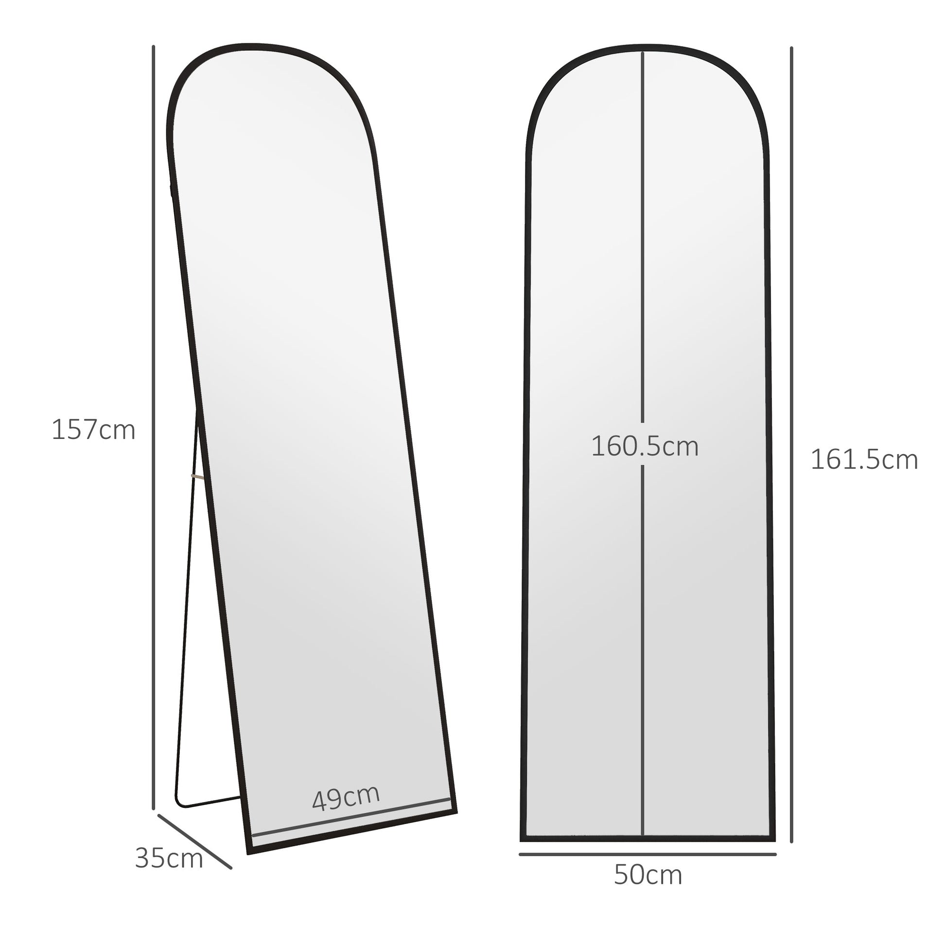 Full-Length Mirror 160.5 x 49 cm Arched Floor Mirror with Shatterproof Glass and Aluminum Frame, Leaning Wall Mirror, Standing Mirror for Living Room, Bedroom, Hallway, Black