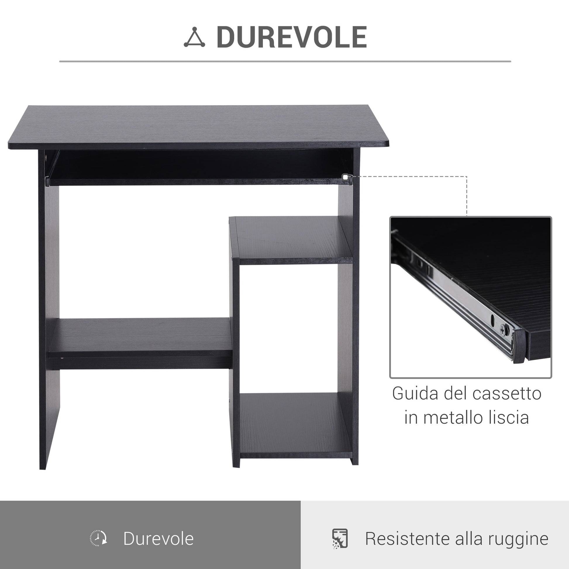 Space-Saving Desk for Home and Office, Modern Computer Desk, PC Holder, CPU Shelf and Pull-Out Keyboard Shelf in Wood, 80x45x75cm, Black