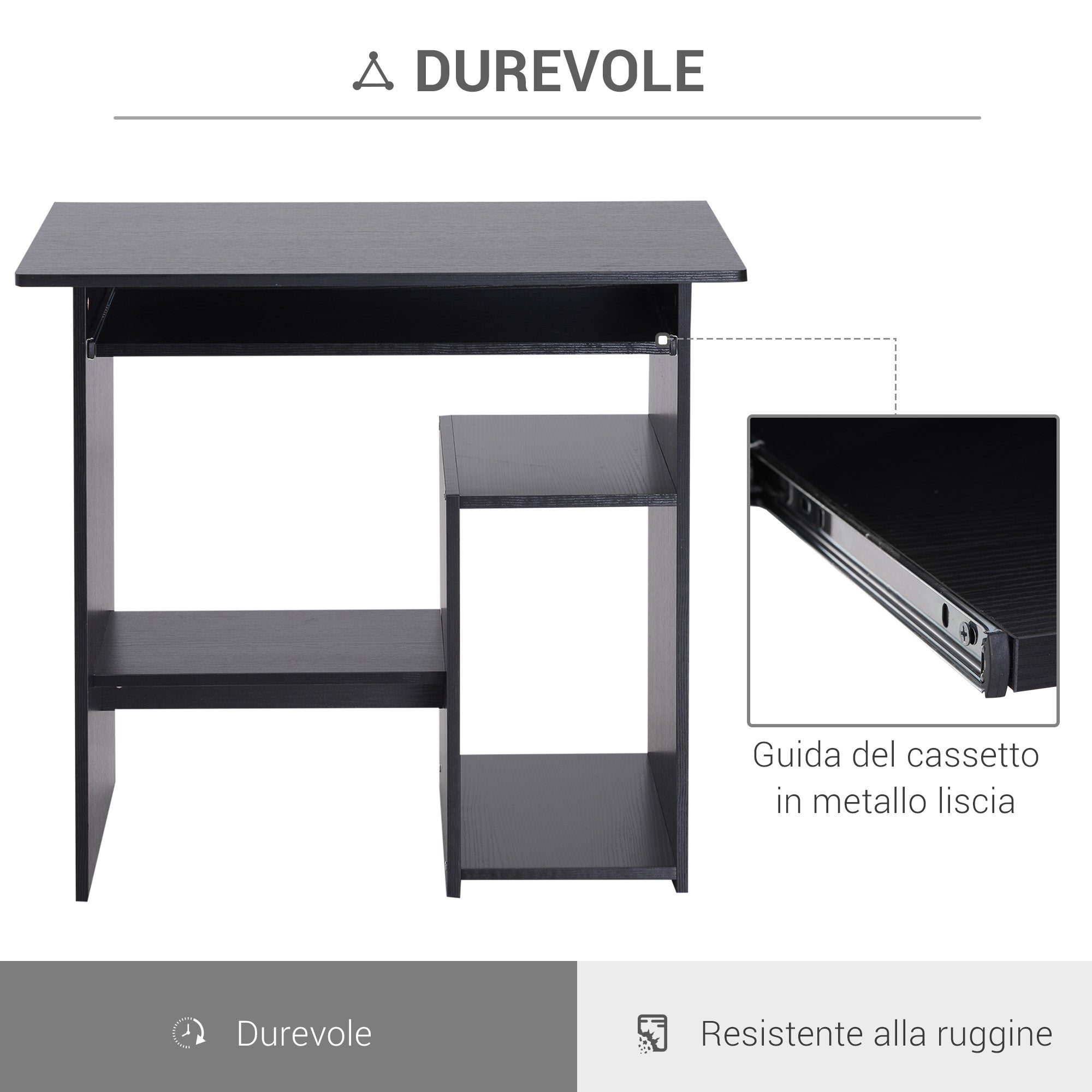 Space-Saving Desk for Home and Office, Modern Computer Desk, PC Holder, CPU Shelf and Pull-Out Keyboard Shelf in Wood, 80x45x75cm, Black