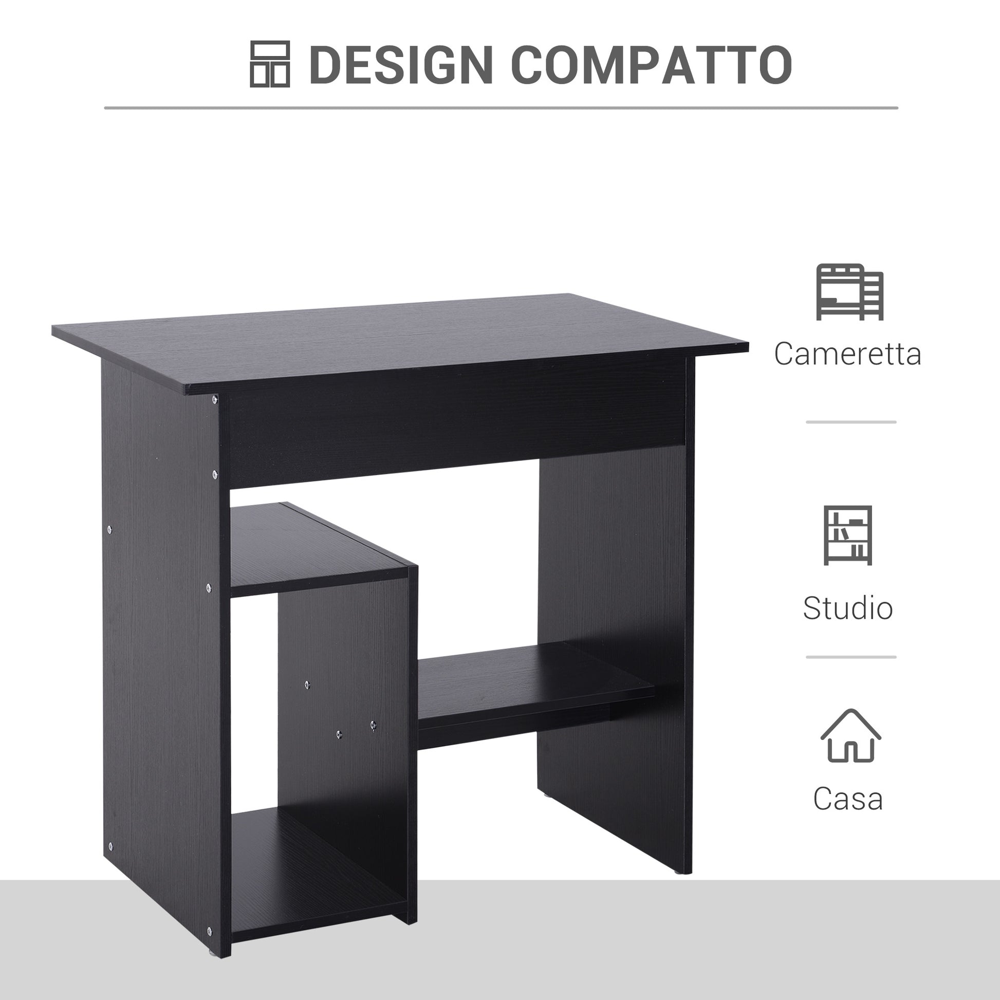 Space-Saving Desk for Home and Office, Modern Computer Desk, PC Holder, CPU Shelf and Pull-Out Keyboard Shelf in Wood, 80x45x75cm, Black
