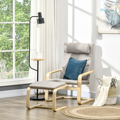 Living Room Chair with Ottoman Upholstered in Fabric Modern Armchair with High Backrest Armrests Removable Pillow for Bedroom 67x69x100 cm Gray