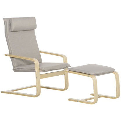 Living Room Chair with Ottoman Upholstered in Fabric Modern Armchair with High Backrest Armrests Removable Pillow for Bedroom 67x69x100 cm Gray