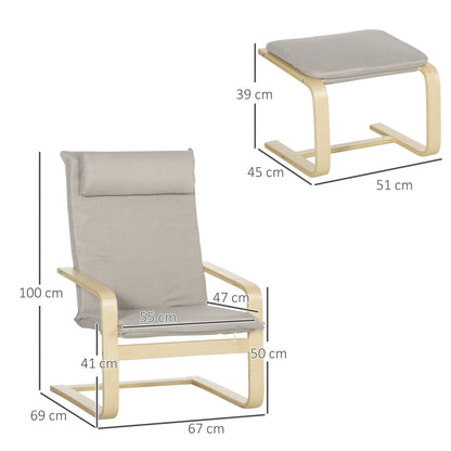 Living Room Chair with Ottoman Upholstered in Fabric Modern Armchair with High Backrest Armrests Removable Pillow for Bedroom 67x69x100 cm Gray