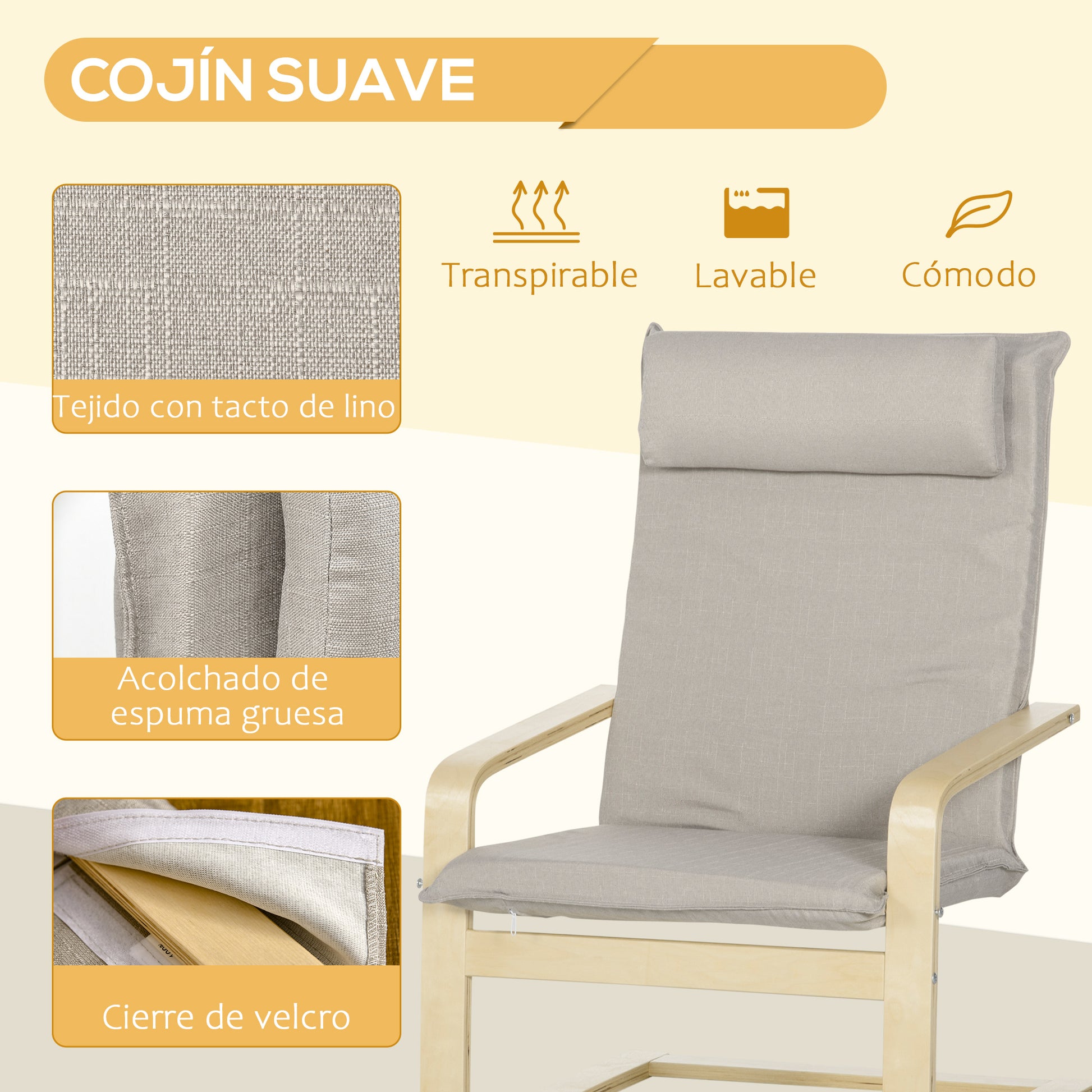 Living Room Chair with Ottoman Upholstered in Fabric Modern Armchair with High Backrest Armrests Removable Pillow for Bedroom 67x69x100 cm Gray