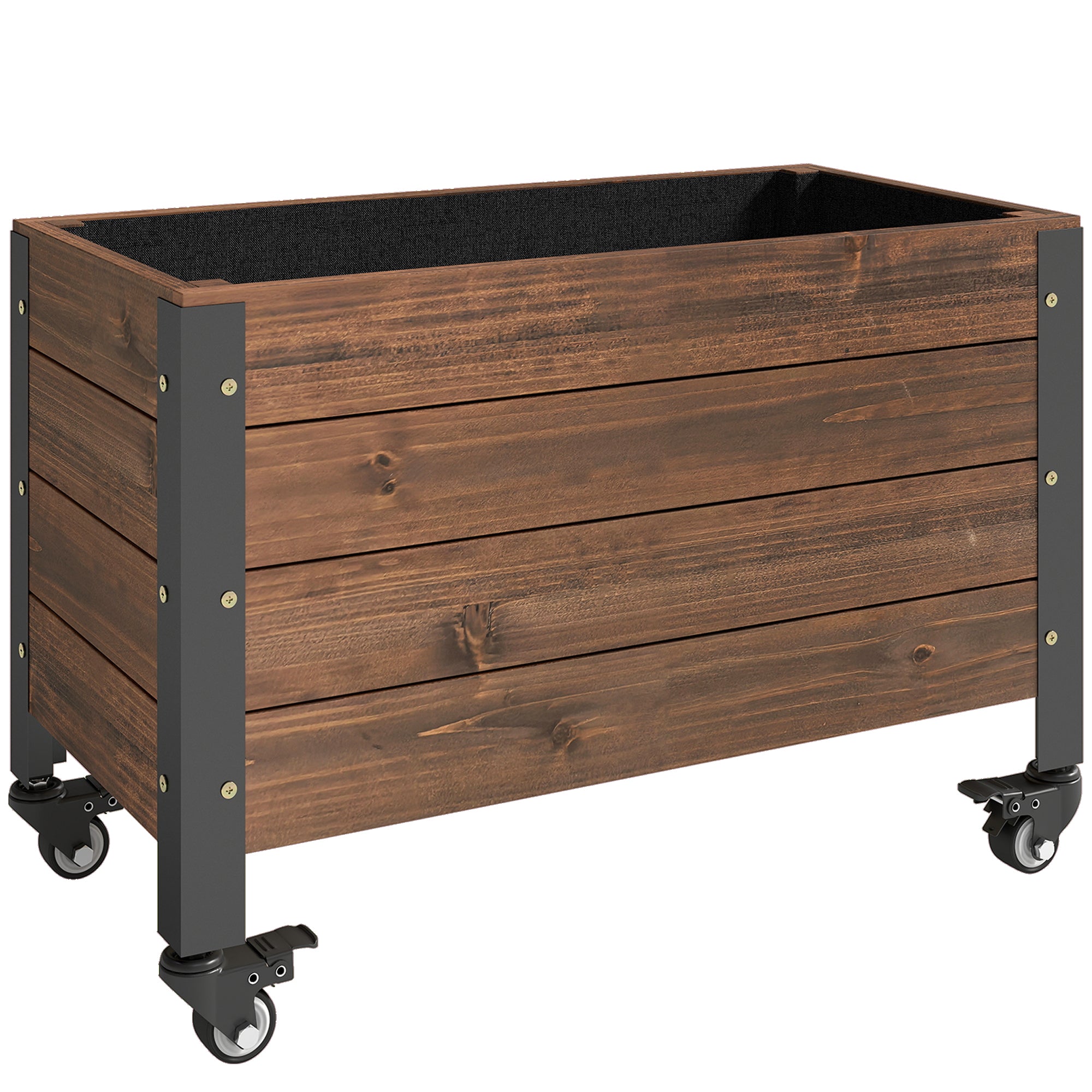 Elevated Wooden Planter with Wheels, Rectangular Raised Garden Bed for Herbs & Vegetables, 23.6 x 11.8 x 16.1 in (60 x 30 x 41 cm), Dark Brown
