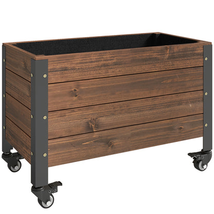 Elevated Wooden Planter with Wheels, Rectangular Raised Garden Bed for Herbs & Vegetables, 23.6 x 11.8 x 16.1 in (60 x 30 x 41 cm), Dark Brown