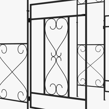 Garden Arch with Wrought Iron Style Gate Rose Arch Trellis 114L x 36W x 232H cm Epoxy-coated Black