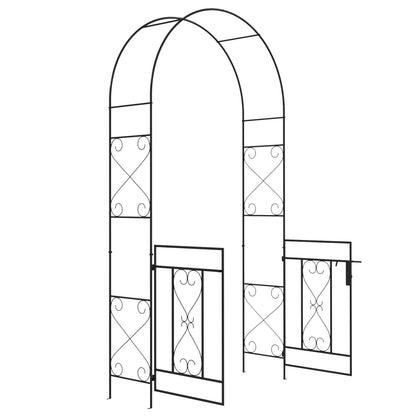 Garden Arch with Wrought Iron Style Gate Rose Arch Trellis 114L x 36W x 232H cm Epoxy-coated Black