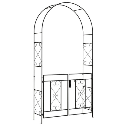 Garden Arch with Wrought Iron Style Gate Rose Arch Trellis 114L x 36W x 232H cm Epoxy-coated Black