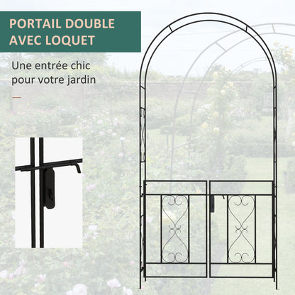 Garden Arch with Wrought Iron Style Gate Rose Arch Trellis 114L x 36W x 232H cm Epoxy-coated Black
