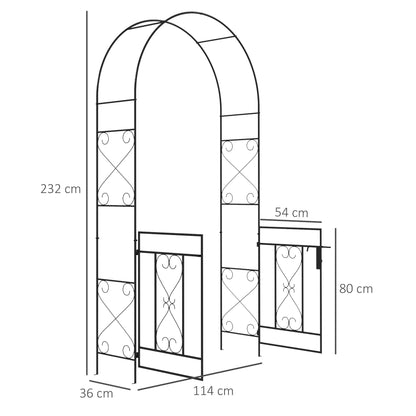 Garden Arch with Wrought Iron Style Gate Rose Arch Trellis 114L x 36W x 232H cm Epoxy-coated Black