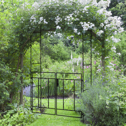 Garden Arch with Wrought Iron Style Gate Rose Arch Trellis 114L x 36W x 232H cm Epoxy-coated Black