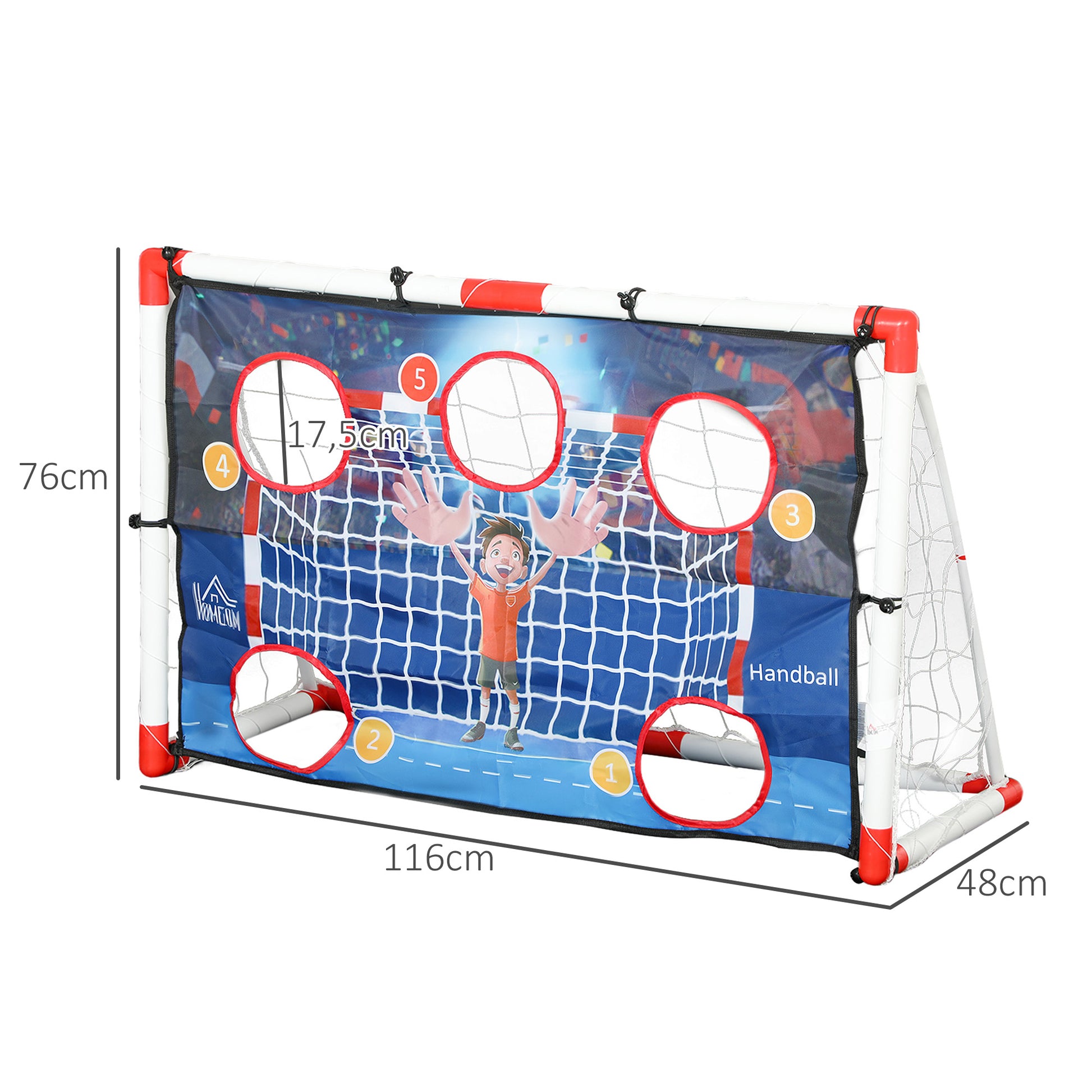 Children's Outdoor Handball Goal, 5 Target Zones, Inflatable Handball, Pump, U-Shaped Ground Pegs, Lightweight Frame