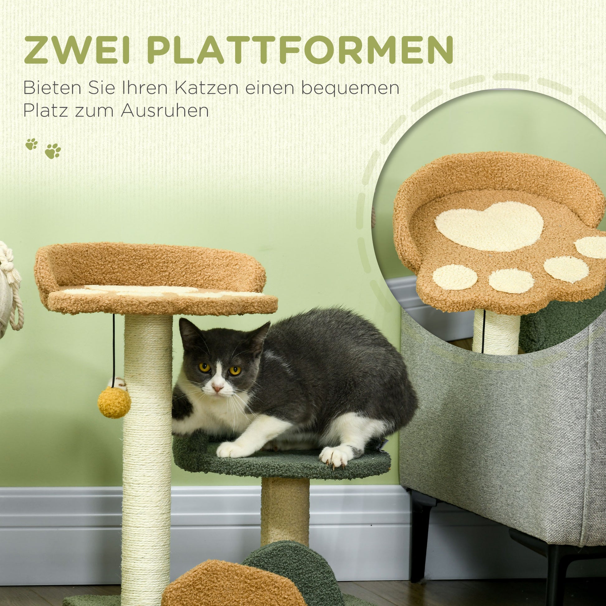 Cat Tree Small, 52 cm Cat Scratching Tree Climbing Tree with 2 Levels, Scratching Post with Play Ball, Cat Furniture, Small Scratching Tree for Cats under 5 kg, Sisal