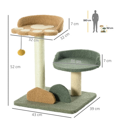 Cat Tree Small, 52 cm Cat Scratching Tree Climbing Tree with 2 Levels, Scratching Post with Play Ball, Cat Furniture, Small Scratching Tree for Cats under 5 kg, Sisal