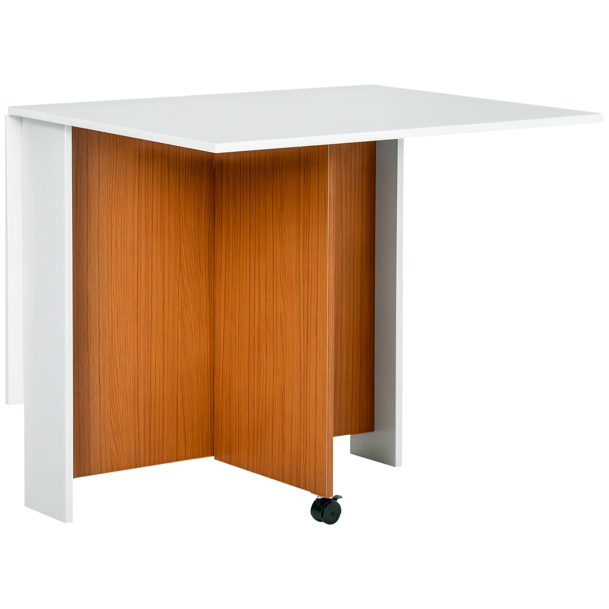 Folding Dining Table with Wheels Folding Kitchen Table Multifunctional Side Table with 2 Foldable Wings 120x80x73 cm White and Teak