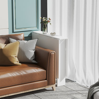 Folding Dining Table with Wheels Folding Kitchen Table Multifunctional Side Table with 2 Foldable Wings 120x80x73 cm White and Teak