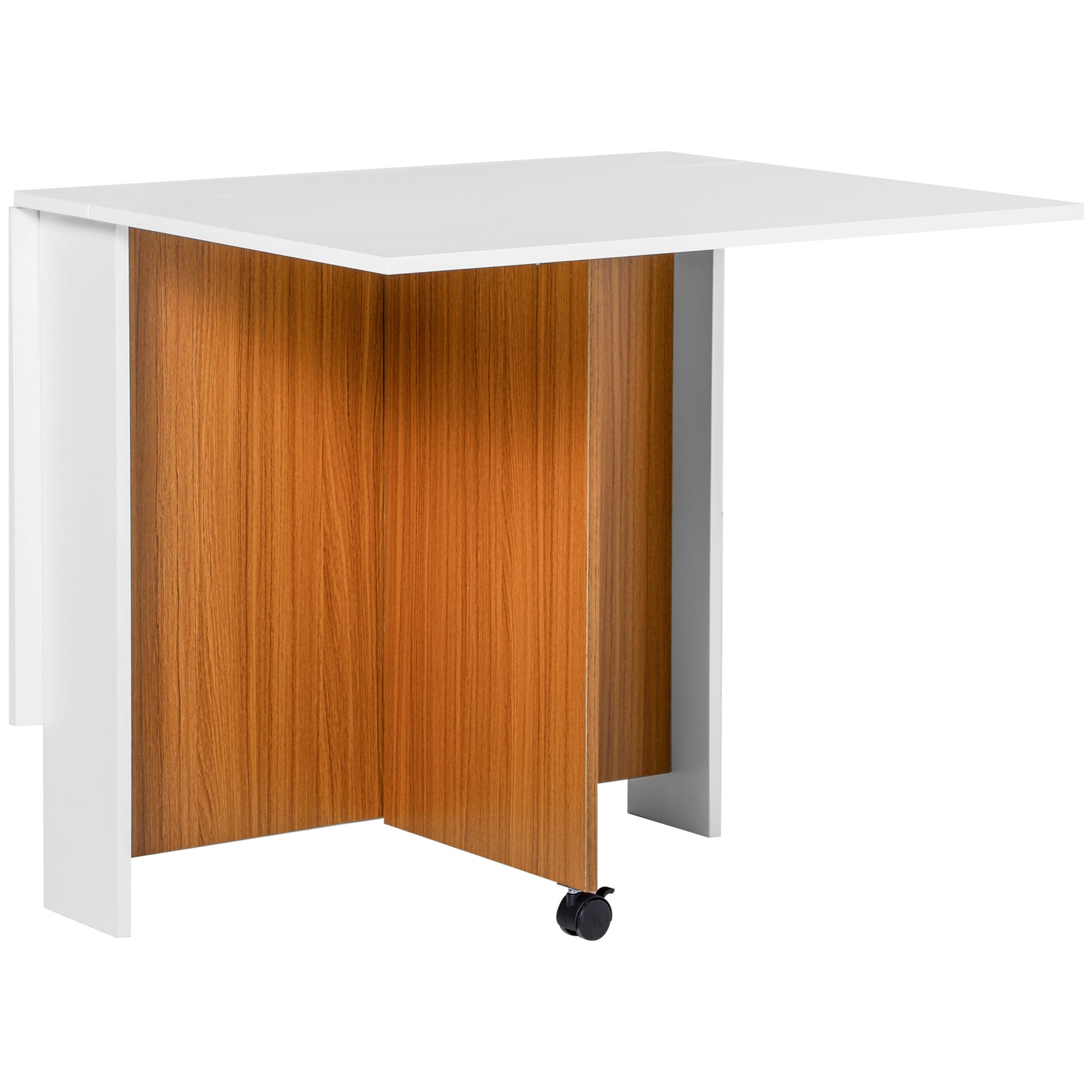 Folding Dining Table with Wheels Folding Kitchen Table Multifunctional Side Table with 2 Foldable Wings 120x80x73 cm White and Teak