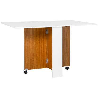 Folding Dining Table with Wheels Folding Kitchen Table Multifunctional Side Table with 2 Foldable Wings 120x80x73 cm White and Teak