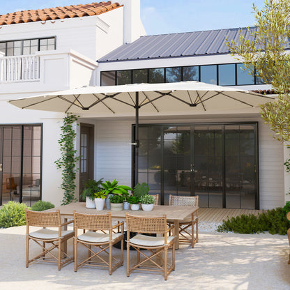 Double-sided Sun Umbrella 436 x 260 cm, UV Protection Steel Sun Umbrella with Crank, Oval Balcony Umbrella Beach Umbrella Windproof Stable Market Umbrella Crank Umbrella for Beach Balcony Garden, Beige