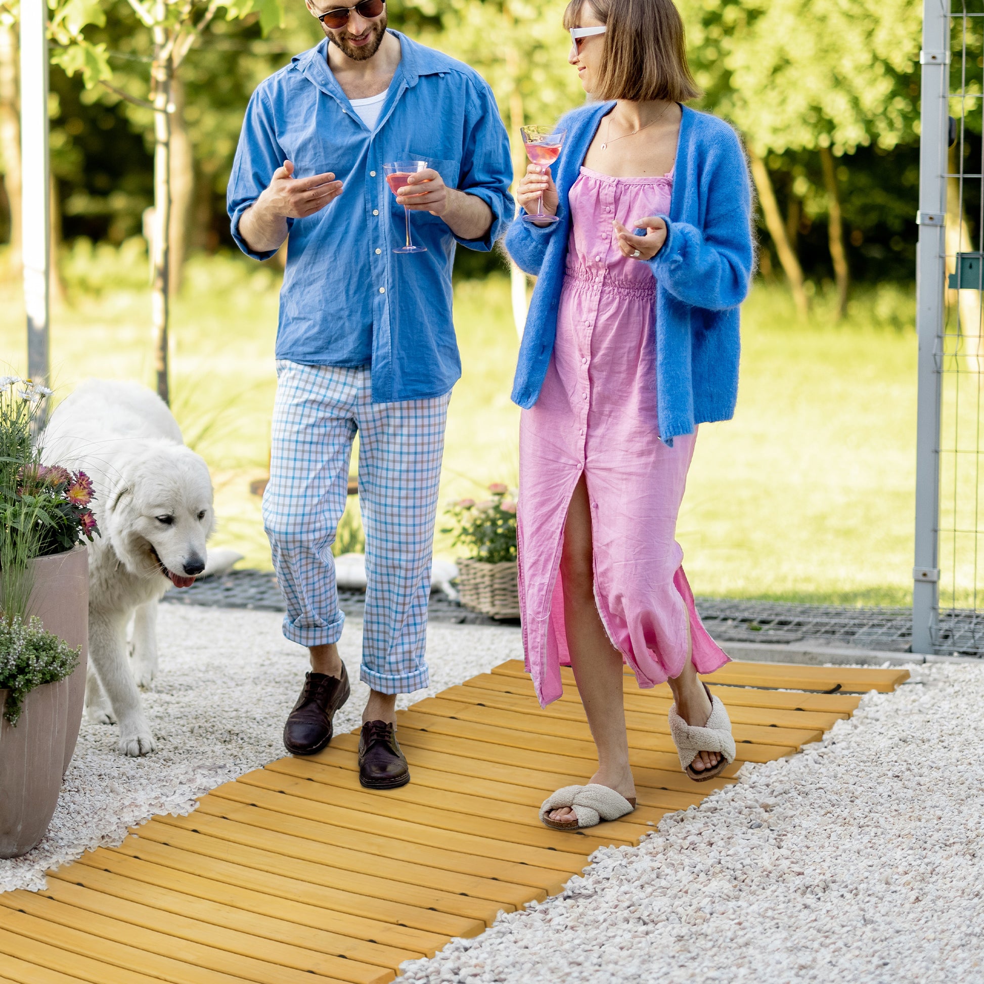 185x60 cm Natural Wood Garden Path Straight Roll-Up Walkway for Outdoors Weather-Resistant Decorative Garden for Beach Wedding Party