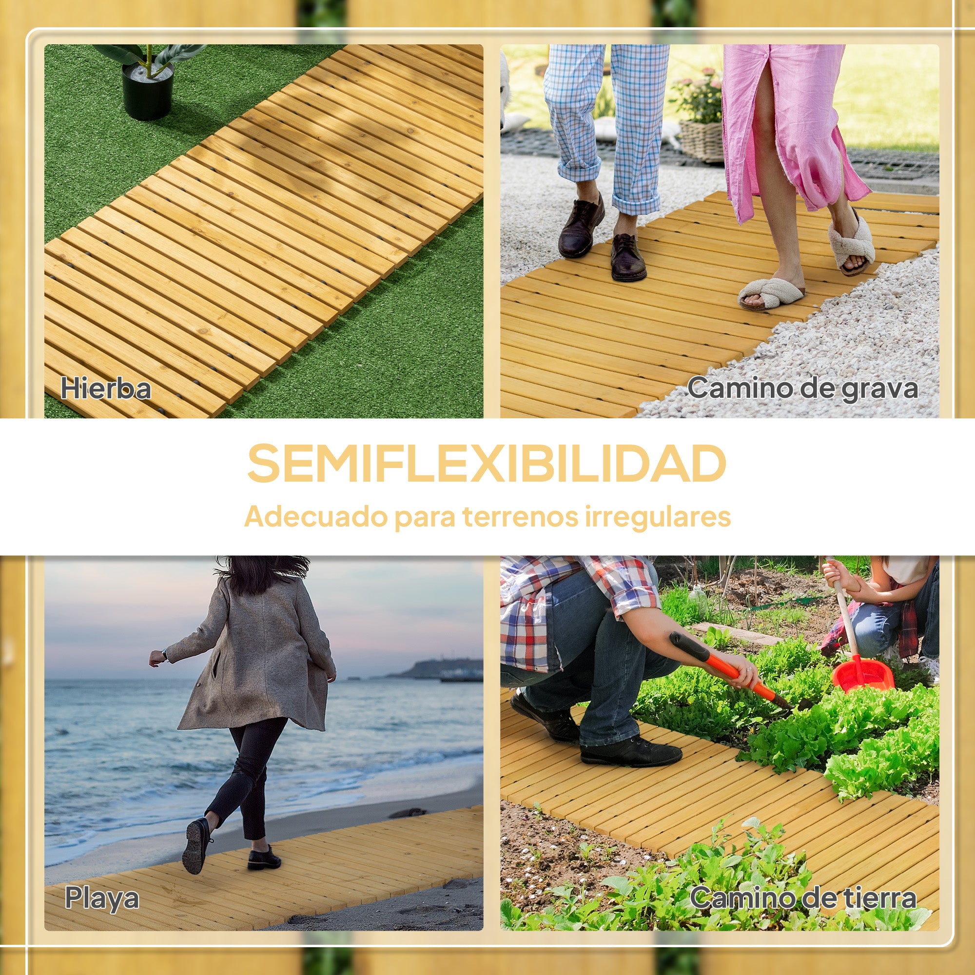 185x60 cm Natural Wood Garden Path Straight Roll-Up Walkway for Outdoors Weather-Resistant Decorative Garden for Beach Wedding Party