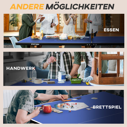 SPORTNOW Table Tennis Table, Foldable Ping Pong Table with Net, Wheels, 2 Paddles and 3 Balls, Steel, Blue, 274 x 152.5 x 76 cm