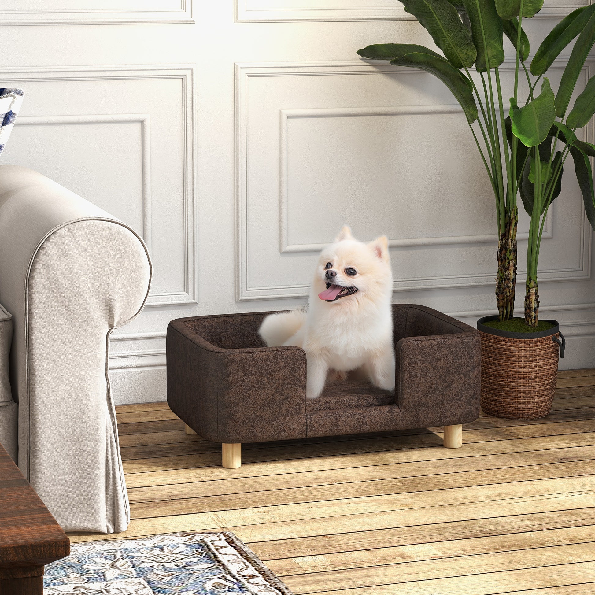 Pet Sofa for Small and Medium Dogs Comfortable Padded Seat 74x48.5x31 cm Brown
