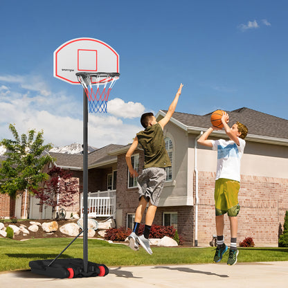 SPORTNOW Outdoor Basketball Hoop Adjustable Height (210-247 cm) with Dartboard Backboard Portable Basketball Hoop with Wheels Fillable Base for Teens and Adults Black