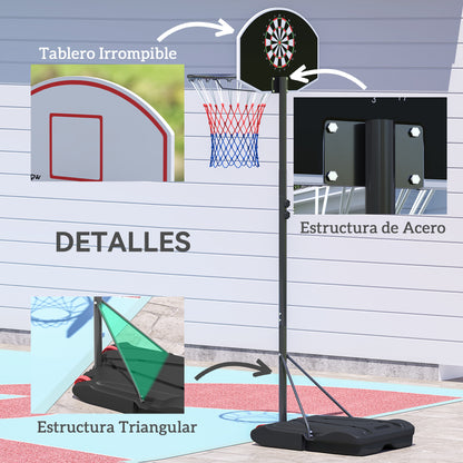 SPORTNOW Outdoor Basketball Hoop Adjustable Height (210-247 cm) with Dartboard Backboard Portable Basketball Hoop with Wheels Fillable Base for Teens and Adults Black