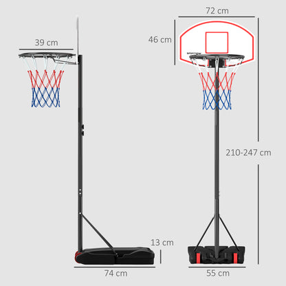 SPORTNOW Outdoor Basketball Hoop Adjustable Height (210-247 cm) with Dartboard Backboard Portable Basketball Hoop with Wheels Fillable Base for Teens and Adults Black