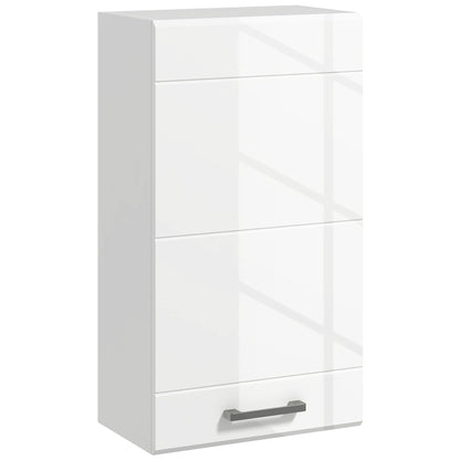 Wall-mounted bathroom cabinet, toilet storage cabinet 3 levels, adjustable shelf, 1 door, modern, suspended cabinet, 37 x 22.5 x 70 cm, glossy white