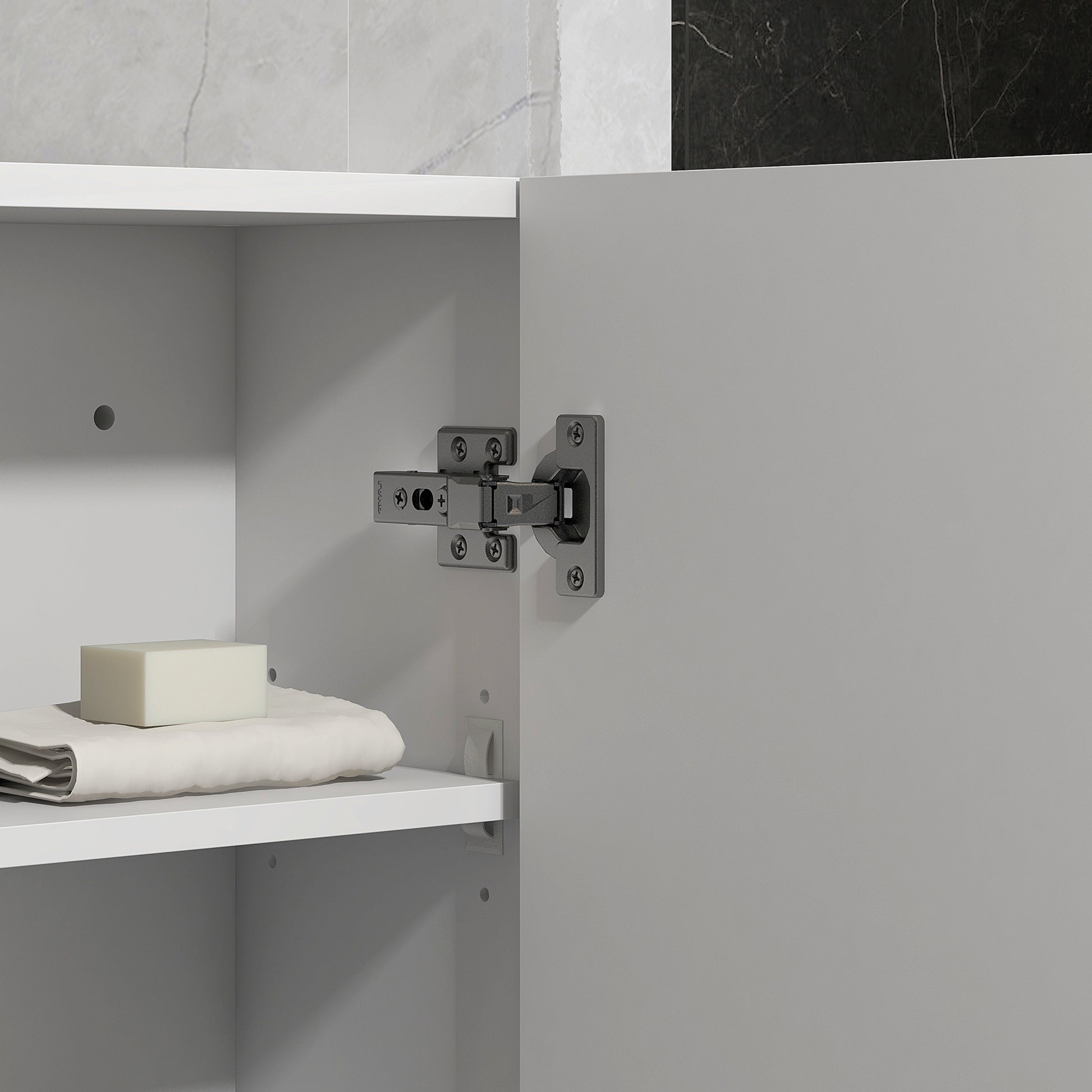 Wall-mounted bathroom cabinet, toilet storage cabinet 3 levels, adjustable shelf, 1 door, modern, suspended cabinet, 37 x 22.5 x 70 cm, glossy white