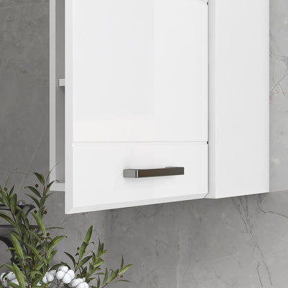Wall-mounted bathroom cabinet, toilet storage cabinet 3 levels, adjustable shelf, 1 door, modern, suspended cabinet, 37 x 22.5 x 70 cm, glossy white
