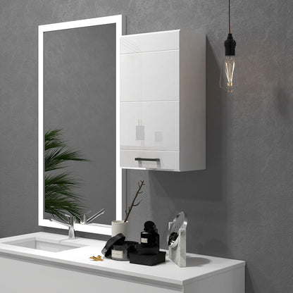 Wall-mounted bathroom cabinet, toilet storage cabinet 3 levels, adjustable shelf, 1 door, modern, suspended cabinet, 37 x 22.5 x 70 cm, glossy white