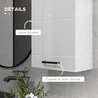 Wall-mounted bathroom cabinet, toilet storage cabinet 3 levels, adjustable shelf, 1 door, modern, suspended cabinet, 37 x 22.5 x 70 cm, glossy white