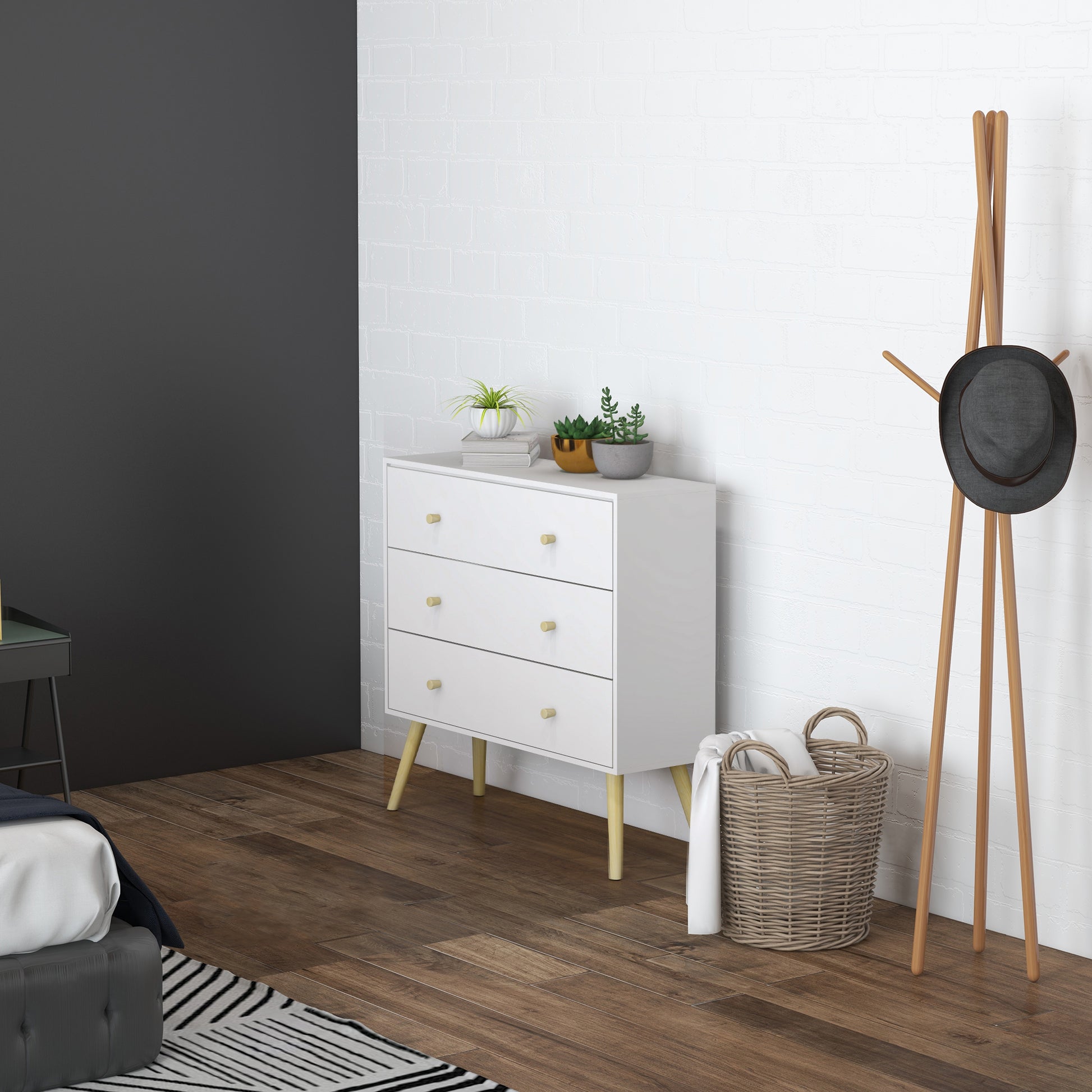 3-Drawer Chest of Drawers for Bedroom with Pine Wood Legs for Living Room Office Bedroom Load 154 lbs 31.5x11.8x31.5 inches White