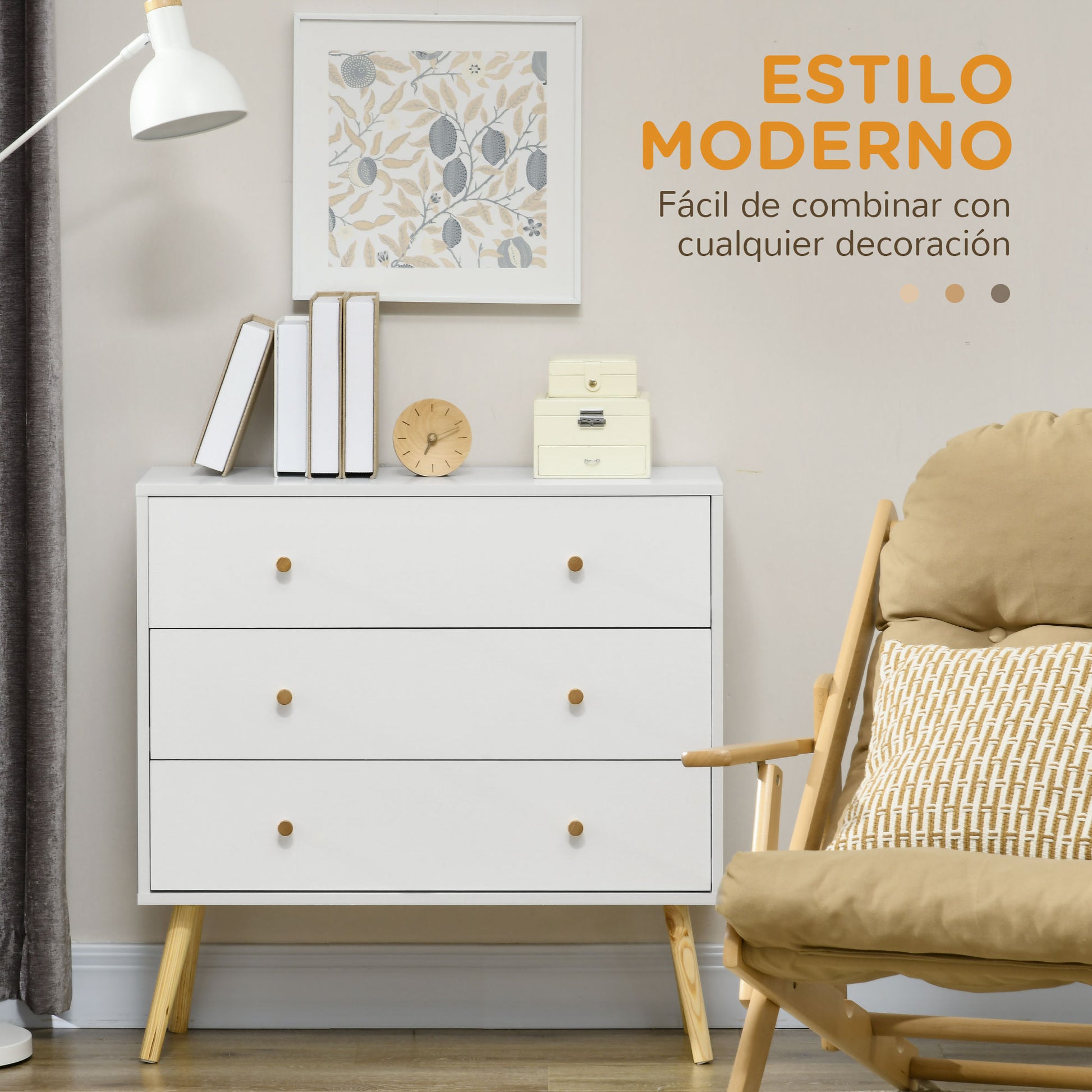 3-Drawer Chest of Drawers for Bedroom with Pine Wood Legs for Living Room Office Bedroom Load 154 lbs 31.5x11.8x31.5 inches White
